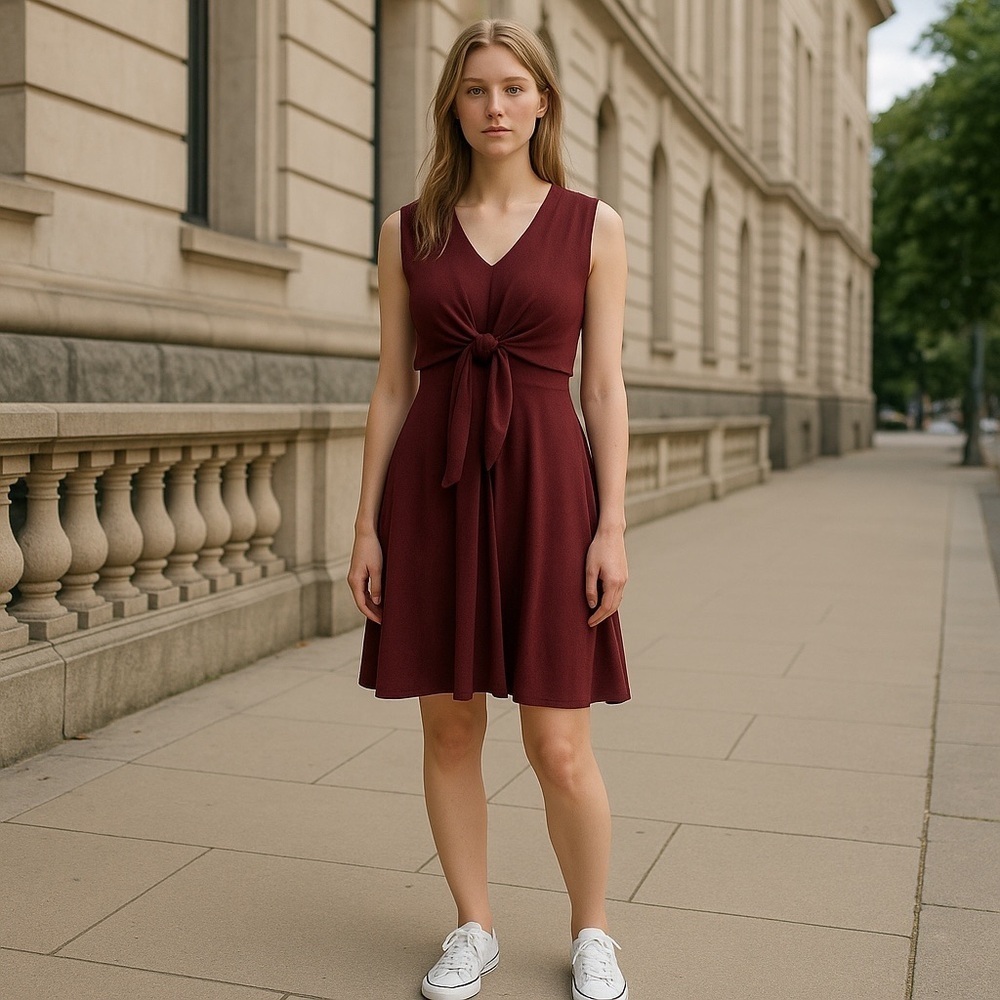 All Saints Jayda Jersey Dress Burgundy Size Small Tie Front V Neck Sleeveless